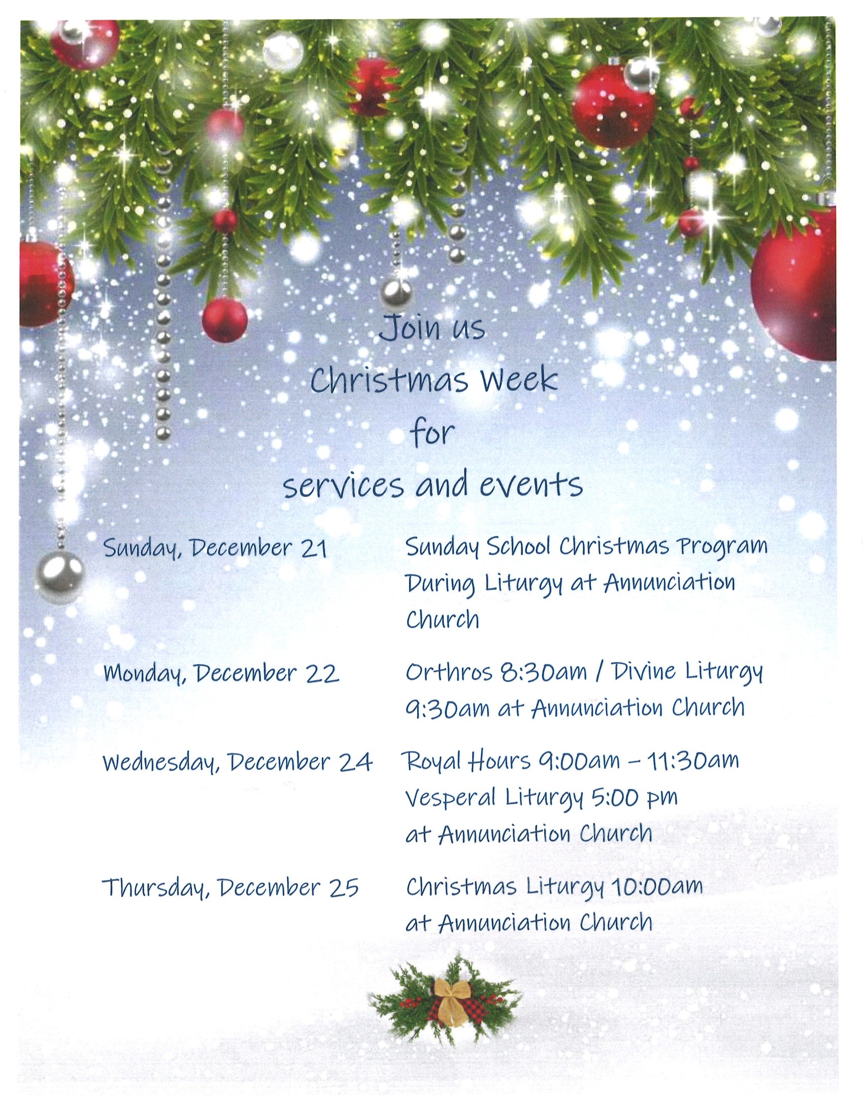 Christmas Weeks Service and Events